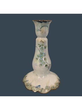 James Kent Old Foley Blue Floral Candle Holder Spano-Lustra Iridescent Glaze